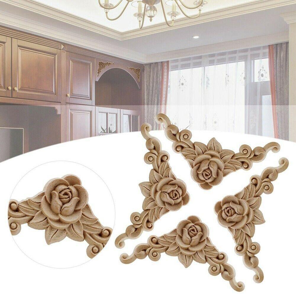 Furniture Parts Wooden Figurines Crafts Corner Appliques Frame Wood Carved Woodcarving Decorative