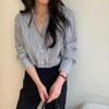 New Arrivals Open Run Stripe Shirt Basic Fit Spring Work Open Neck Vertical Stri