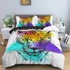Polygon Cartoon Animal Pattern Duvet Cover Watercolor Lion Background Polyester Bedding Set King Queen Size 2/3Pcs For Kids Boys