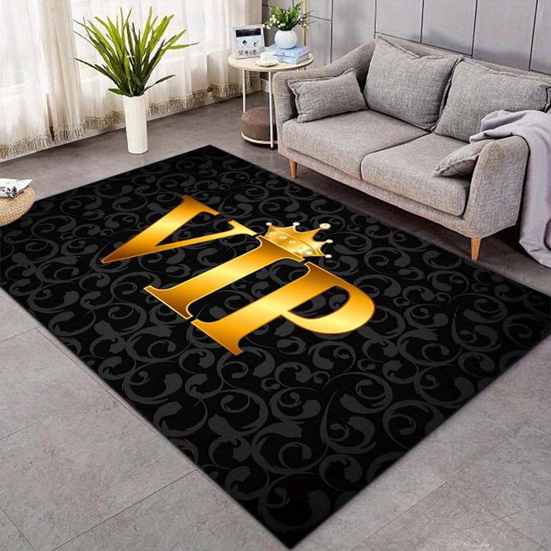 Роскошный 3D VIP ковер - Нескользящий полиэстер, Черно-золотая VIP корона, Идеально подходит для патио, гостиной, спальни