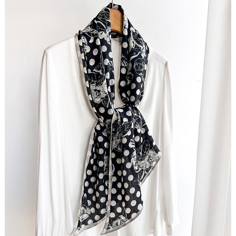 Polka Dot Retro Fashionable Printing New Style Long Strip Small Streamers Age-reducing Versatile High-end Professional Scarf Spring, Summer and Autumn