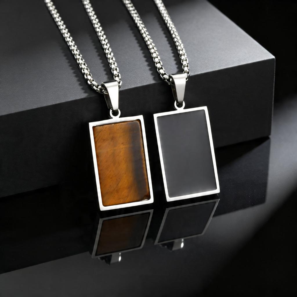 Мужское геометрическое ожерелье-подвеска из натурального камня, Винтажное квадратное ожерелье-чокер с тигровым глазом, Модные повседневные украшения для мужчин