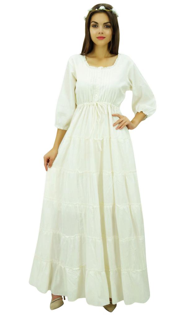 Bimba Женское летнее хлопковое платье макси с рукавом 3/4 и кулиской на талии