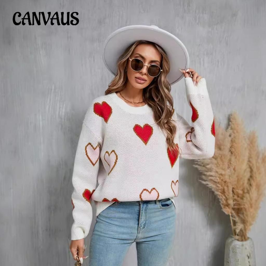 Осенне-зимний женский свитер Clash Corlor Love Heart Peach Sweater