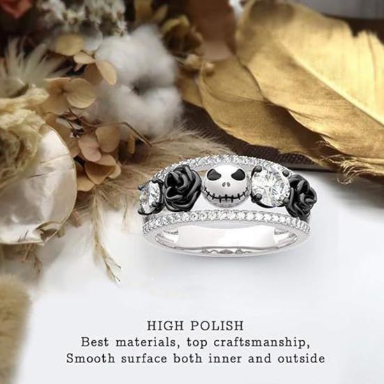 Женское готическое кольцо с черепом, черное розовое кольцо со стразами, кольцо в стиле ретро, ювелирное украшение на Хэллоуин, подарок на годовщину помолвки