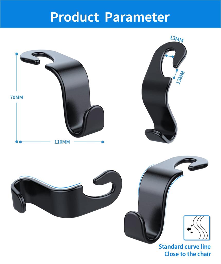 4 Piece Car Storage Organizer for Hanging Handbags (Black)