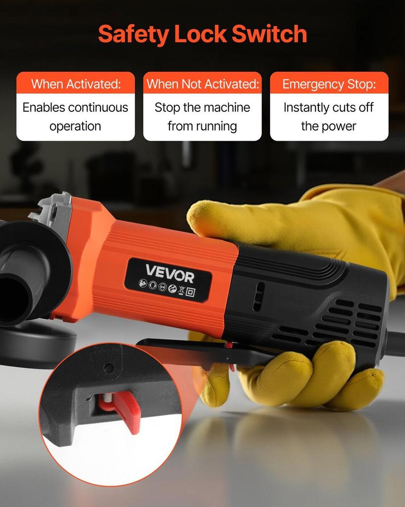 Angle Grinder, 114.3mm Electric Grinder Power Tool, 4.5Amps 12000RPM High-Speed Corded Angle Grinders with Adjustable Dust Guard for Metal Grinding,