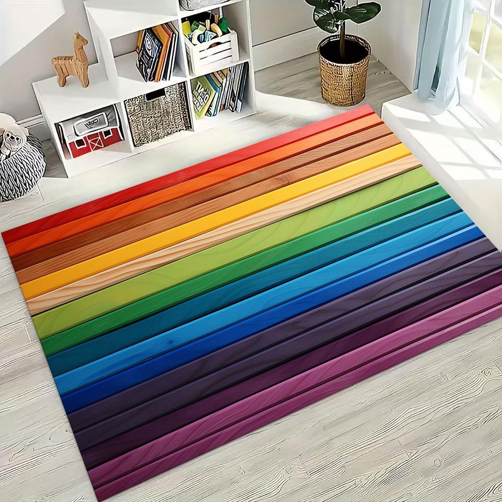 Rainbow Retro Wooden Board Black Brown Wood Grain Rug for Bedroom Living Room Sofa Home Doormat Decor,Large Non-slip Floor Mat