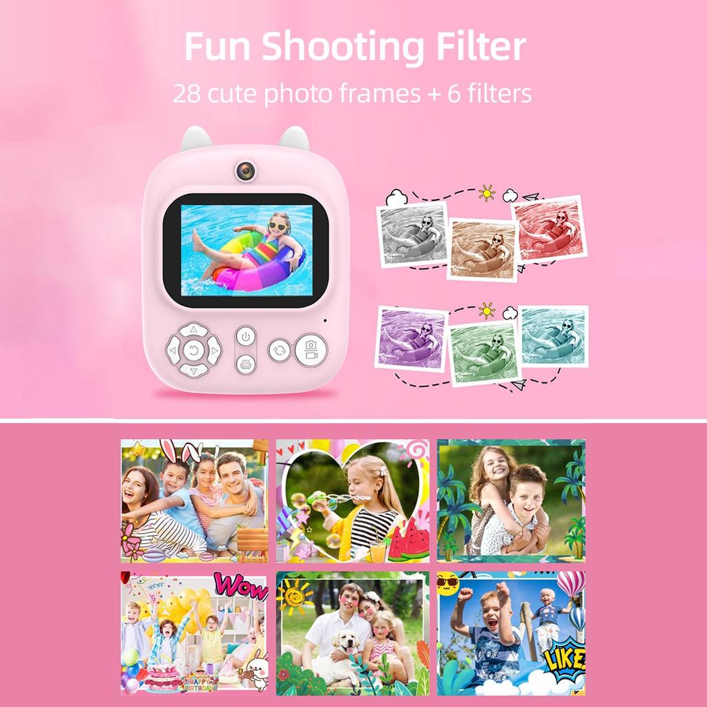Multifunctional 3-in-1 Instant Print Camera Dual Front and Rear Cameras 1200W Pixels