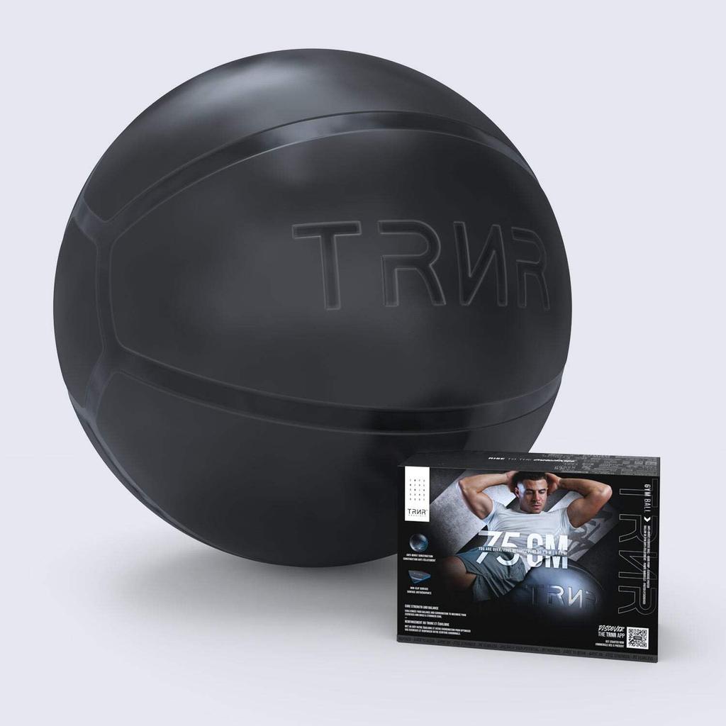 Мяч для фитнеса TRNR Trainer, балансировочный мяч с воздушным насосом, стул, для детей, тренировка кора, силовая тренировка, пилатес, диета, упражнения / Черный, 75 см