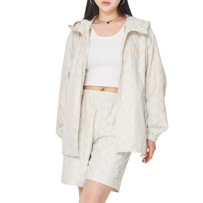 MLB New York Yankees Letter Print Casual Hoodie Jacket Unisex jackets Ivory 3AWJM0531-50IVS