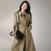 Plus Size Spring Autumn Long Elegant Chic Trench Coat for Women Drawstring Waist Double Breasted Jacket