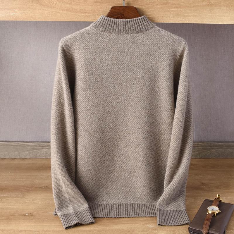 Мужской весенне-осенний свитер на молнии с полувысоким воротником - Повседневный, Универсальный, Однотонный пуловер