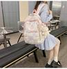 Ins Style Girls' Nylon Large Capacity Backpack For School Students Cartoon Cute Flower Pattern Grid Element