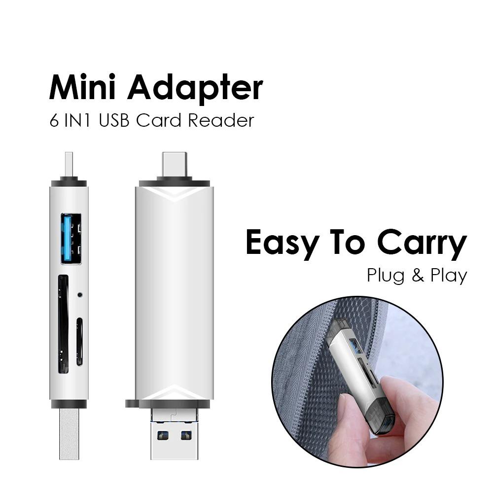6-в-1 OTG Многофункциональный USB 3.0 Картридер U-диск TYPE-C/USB/TF/SD Флеш-накопитель Карта памяти для Адаптера Телефона Ноутбука Компьютера