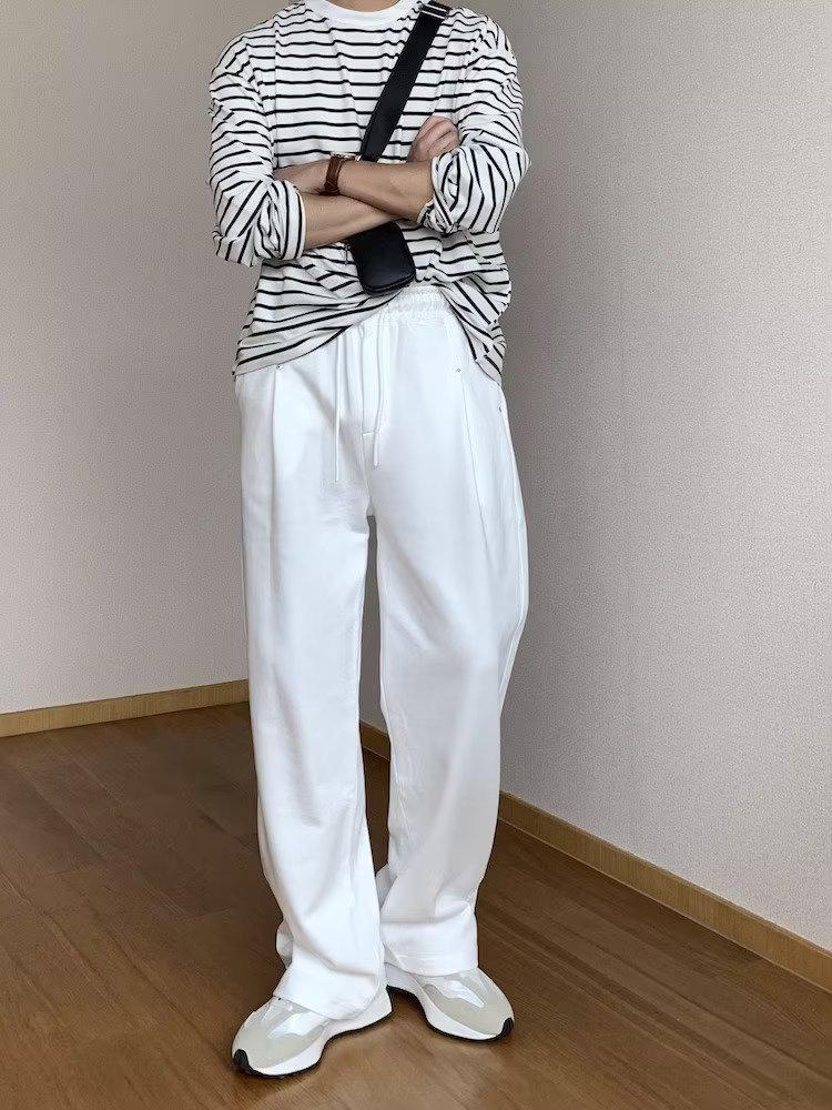 Мужской осенний повседневный топ в полоску с длинными рукавами - тренд корейского стиля