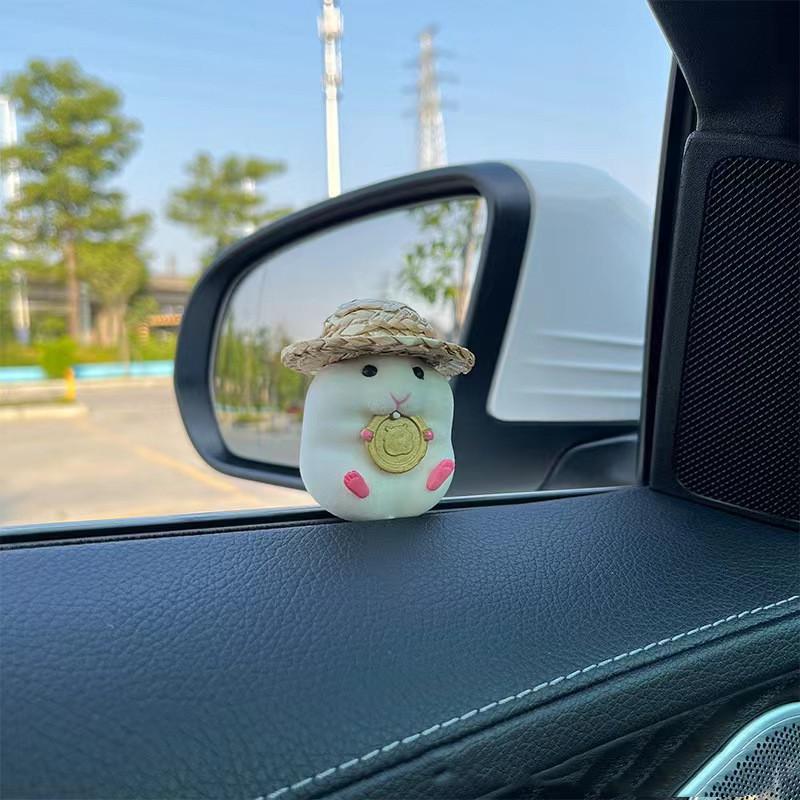 Cute Hamster with Straw Hat Car Ornament,Car Decoration Auto Interior Dashboard Accessories