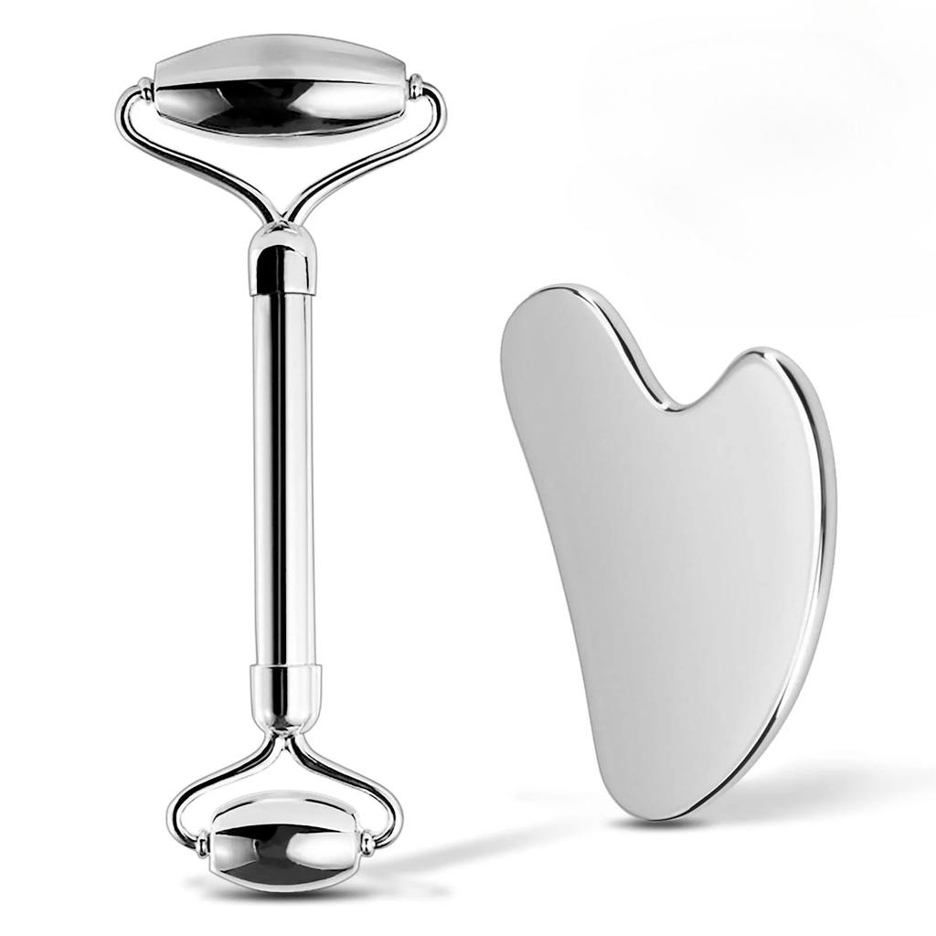 Набор из 1/2/3 шт. из нержавеющей стали: ролик для лица и инструмент для массажа Гуаша. Металлические инструменты для красоты для тела, лица, шеи и глаз