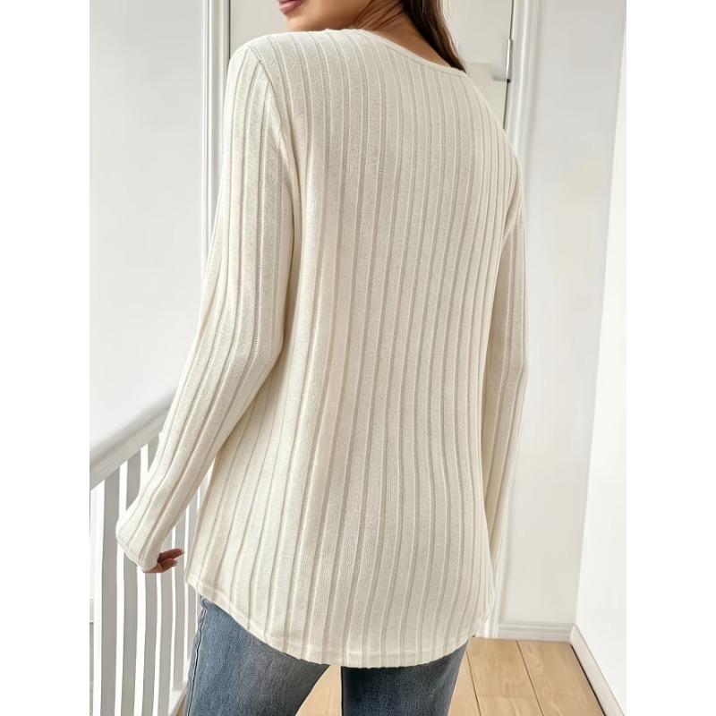 Women S Casual Knit Ribbed V Neck Long Sleeve T Shirt
