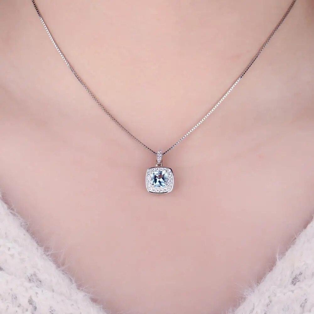 Новое ожерелье с подвеской Halo из стерлингового серебра 925 пробы с натуральным небесно-голубым топазом для женщин без цепочки