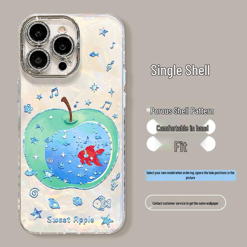 Синее яблоко Золотая рыбка Совместимый чехол для iPhone 13-17 Pro Max с цепочкой, Премиум-класс, Ударопрочный дизайн
