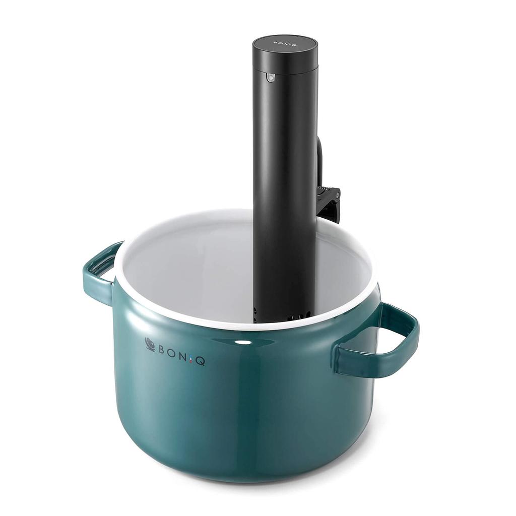 BONIQ Эмалевая дымчато-синяя кастрюля для пасты, глубокая кастрюля для приготовления пищи, прямой огонь, диаметр кастрюли IH 22 см, высота 19 см без крышки, низкотемпературная кастрюля для приготовления пищи, низкая