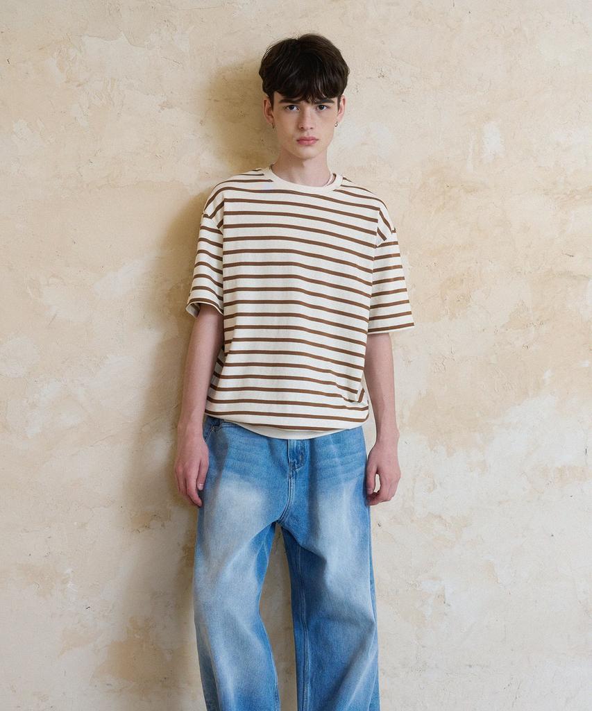 KNOUUN Stripe Sweat T-Shirts (Cream)