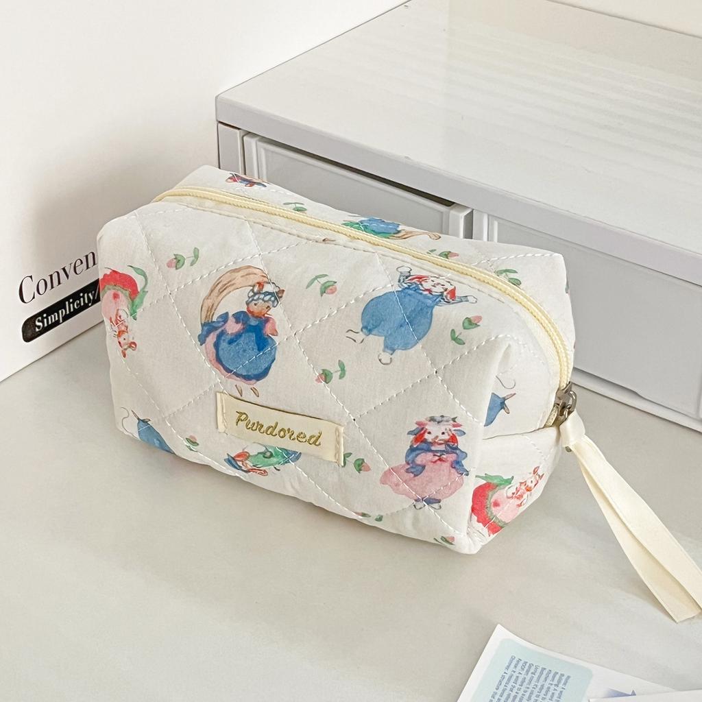 Cartoon Portable Cosmetic Bags for Women Travel Animal Print Toiletry Storage Ladeis Makeup Handbags Commuter Female Pencil Case