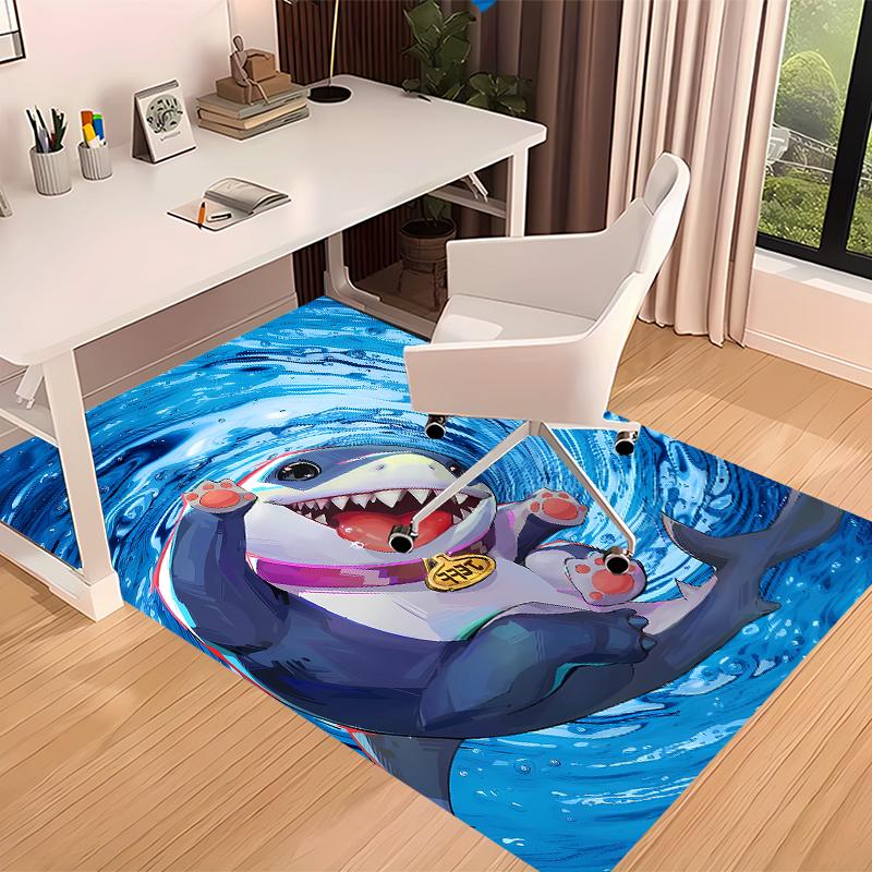 1pc Jeff the Land Shark Print Area Rug - Soft, Washable Non-Slip Indoor Mat for Office Chairs, Living Room, Home Office Decorative Rug