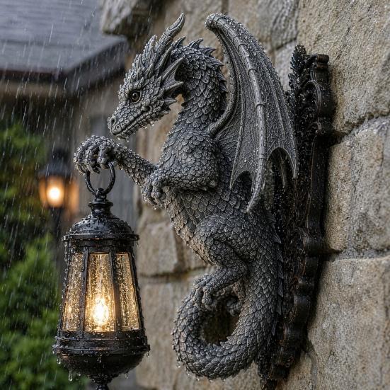 Настенный светильник Yousheng Solar Dragon, Винтажная смоляная уличная скульптура-светильник в виде дракона, Водонепроницаемый готический садовый фонарь для забора, двора, Декор на Хэллоуин