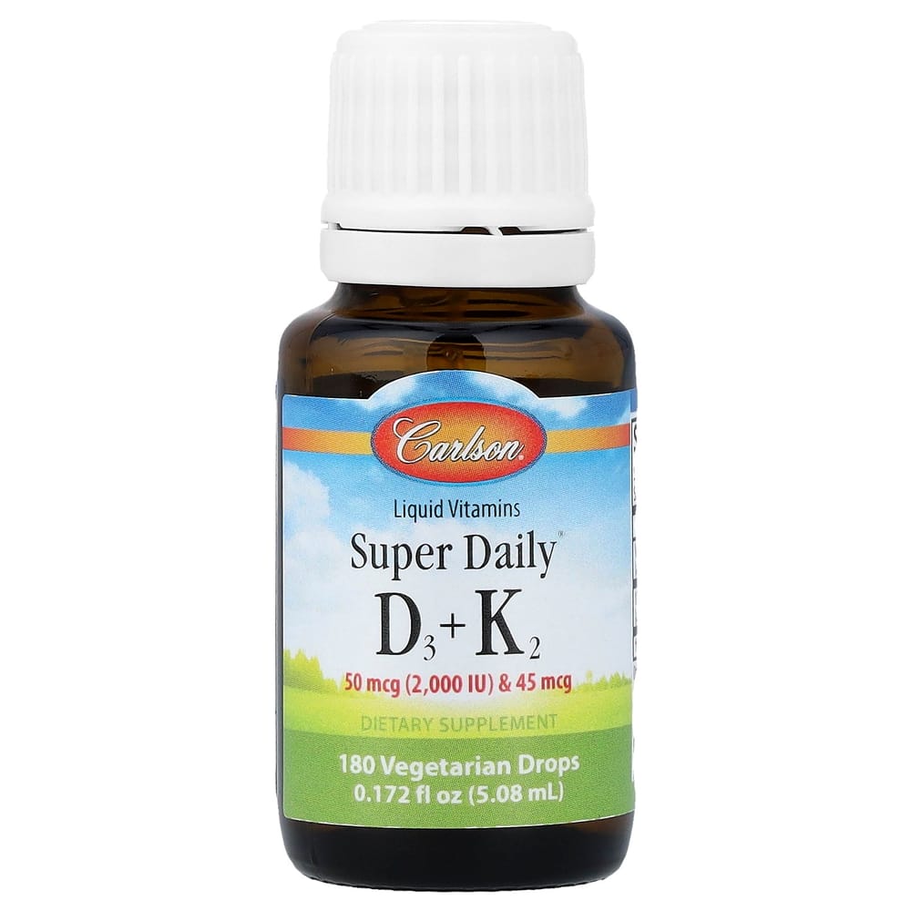 Carlson Labs Super Daily D3 + K2 Veggie Drops, 90 Count, 2.54ml (0.086 fl oz)