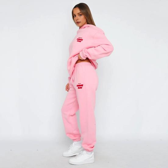 2 шт./комплект женский топ брюки комплект с капюшоном длинный рукав эластичные манжеты толстовка с капюшоном буквенный принт эластичный