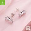 Bow S925 Sterling Silver Stud Earrings For Women, Shining Luxury Zircon Simple Stud Earrings.