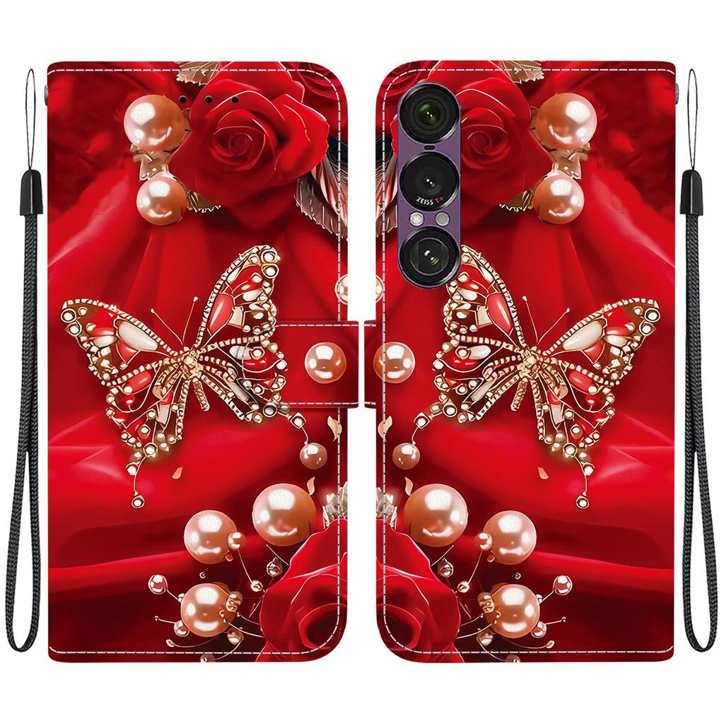 Чехол-книжка из искусственной кожи ручной работы для Sony Xperia 1 VII, противоскользящая противоударная обложка с ремешком на запястье и дизайном в виде сердца/розы/кошки