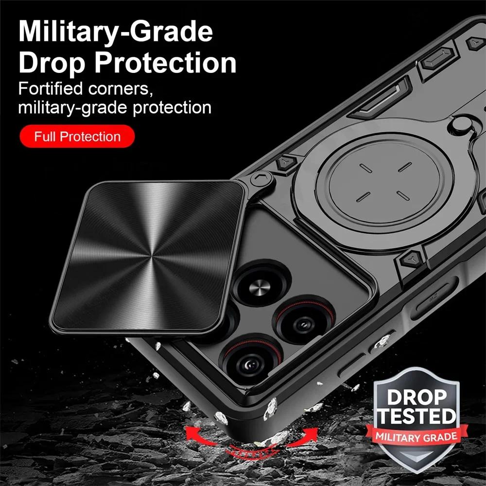 Case For Motorola Moto Edge 60 50 Pro Fusion 40 30 Neo Pro G15 G84 G54 Magnetic Rota Camera Slide Protector Ring 360 Stand Cover