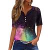 Женская повседневная футболка с v-образным вырезом и короткими рукавами, декоративная футболка на пуговицах, топ