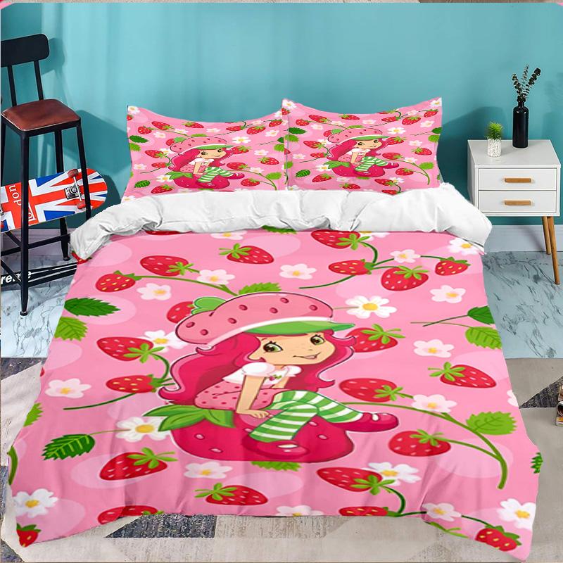 Straw-berry Sweet Moment 3pcs Bedding Set,Including 1pc Duvet Cover And 2pcs Pillowcases Perfect Gift for Christmas,Ideal for Bedroom, Dormitory