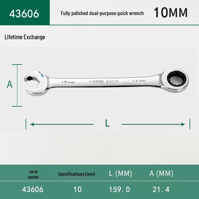 SATA Industrial Grade Double-Head Ratchet Wrench with Spline Open-End and Quick-Release