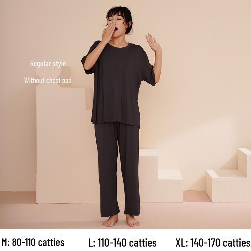 Женский летний пижамный комплект из модального хлопка с короткими рукавами и нагрудной накладкой