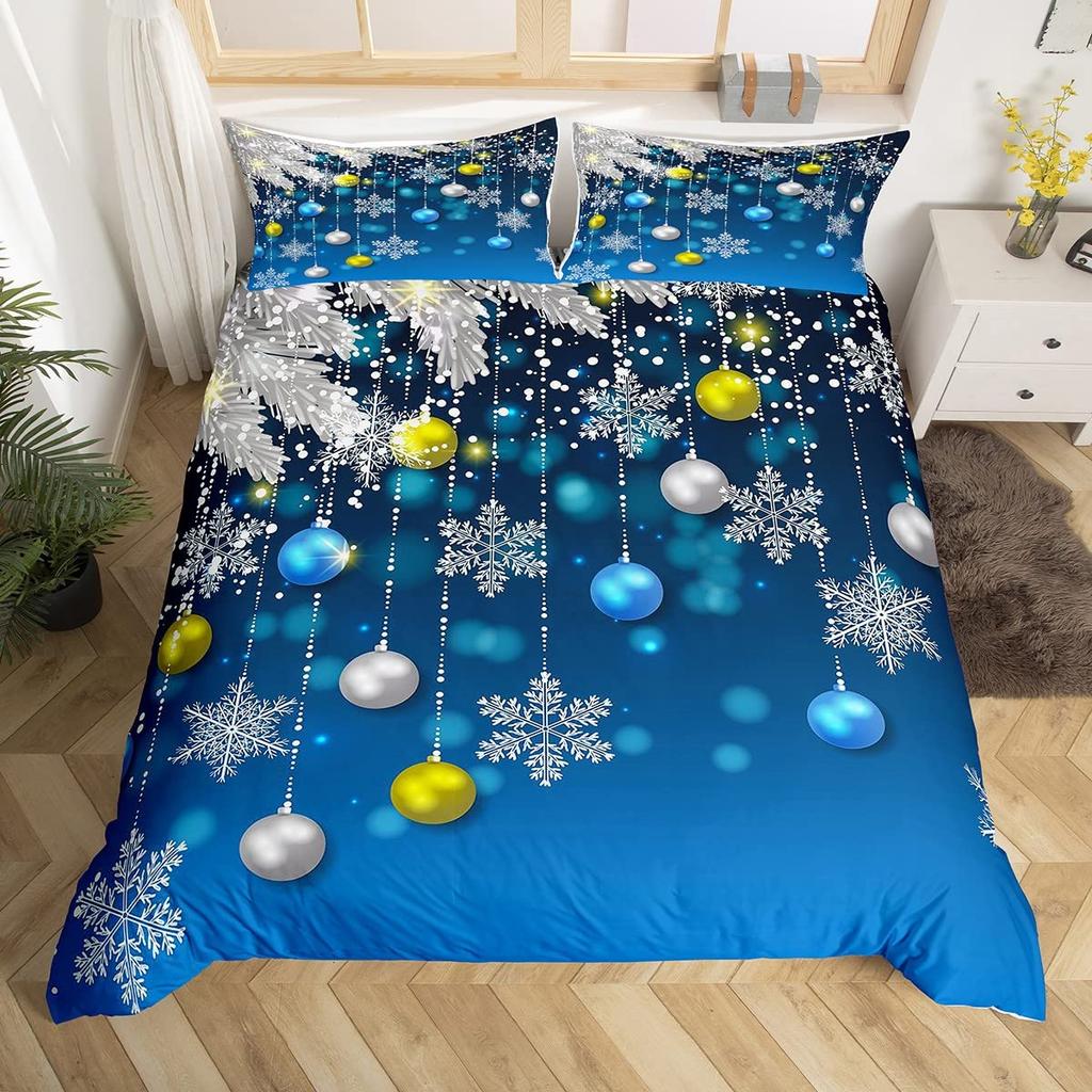 Зимний пододеяльник Веселая рождественская тема Нежные снежинки Холодная морозная погода Винтажный праздничный узор Комната Декоративный Женщины Дети