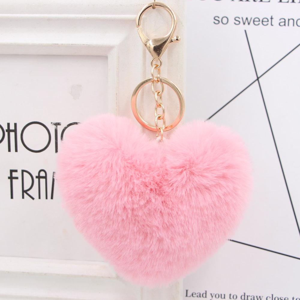 "Charming Heart-Shaped Rabbit Fur Keychain - Fashionable Fluffy Accessory for Ladies' Bags"