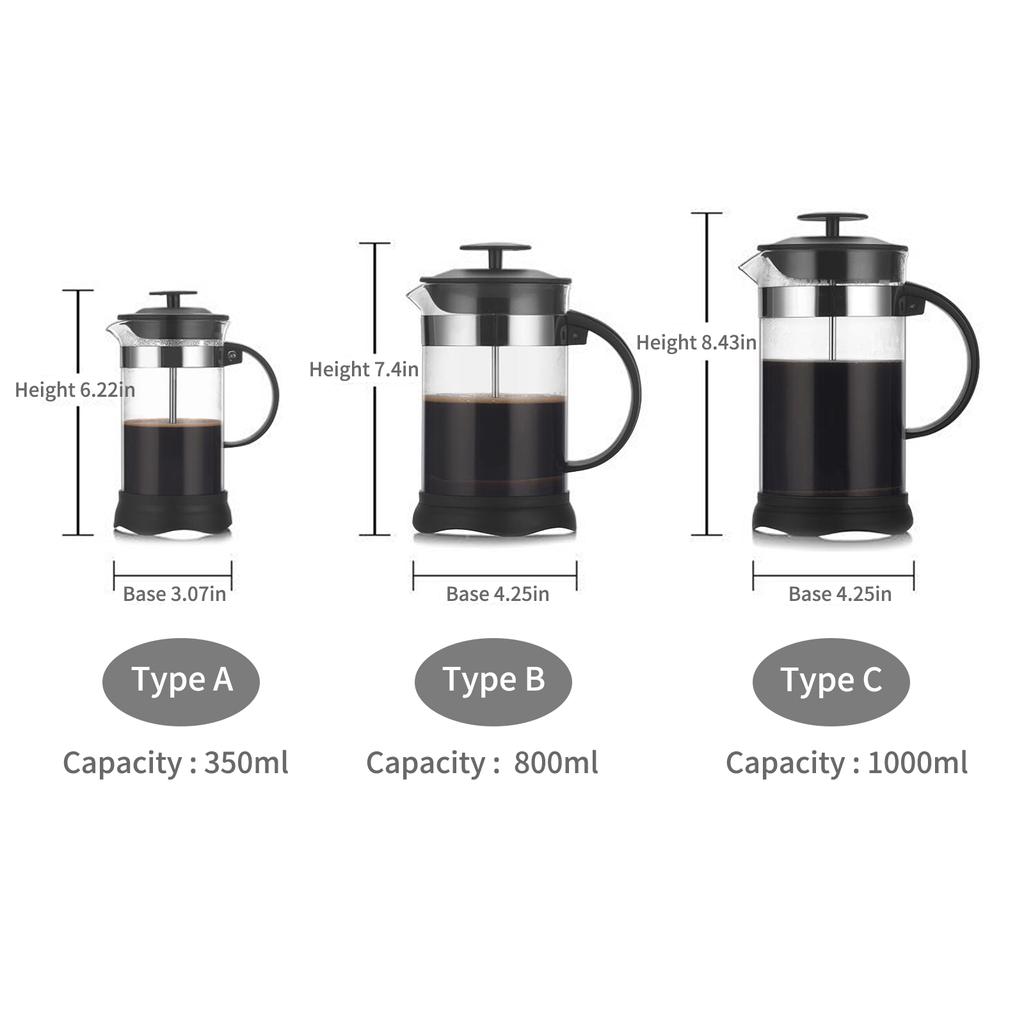 French Press Coffee&Tea Maker Heat Borosilicate Coffee Pot for Home Office High-Density Stainless Steel Filter, 350ml