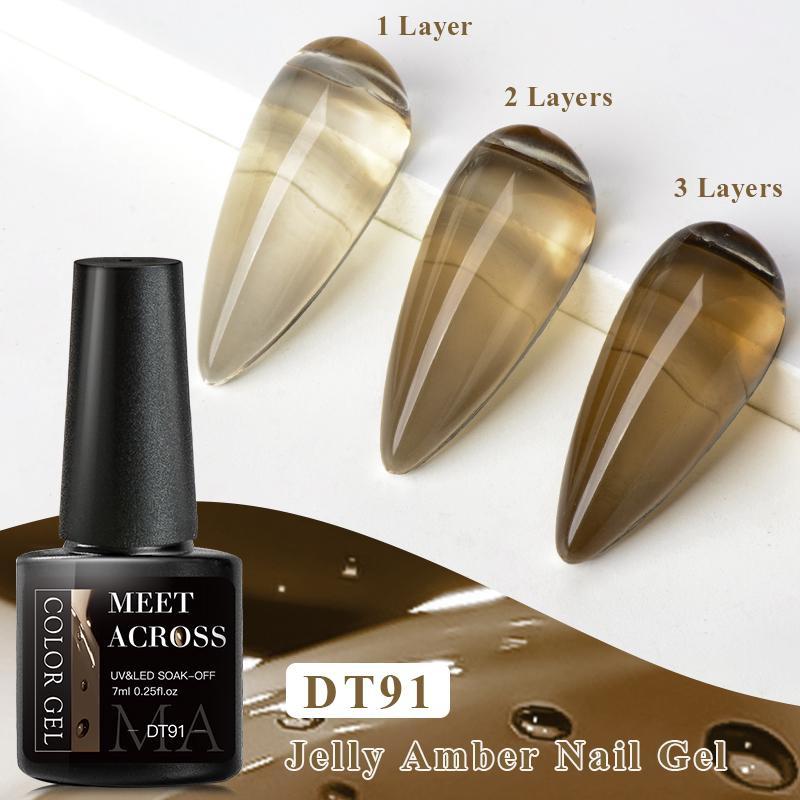 MEET ACROSS 1 Bottle 7ml Jelly Amber Gel Polish Translucent Jelly Nail Gel Manicure UV LED Semi Permanent Soak Off Nail Polish