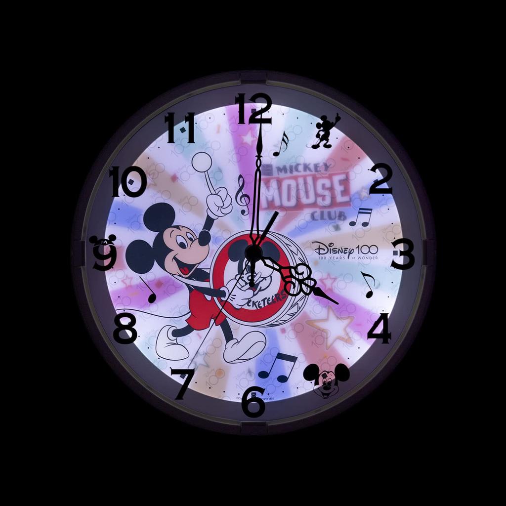 RHYTHM Disney 100th Anniversary Disney 100 Wall Clock Dial Changes When It Gets Dark Silent White 8MG817MC72 (Mickey Mouse) 28×5.2cm