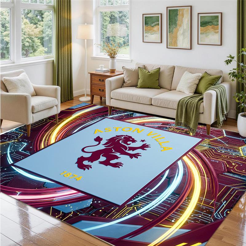 Aston Villa Football Design Crystal Velvet Rug Soft Decorative Mat for Bedroom Entrance