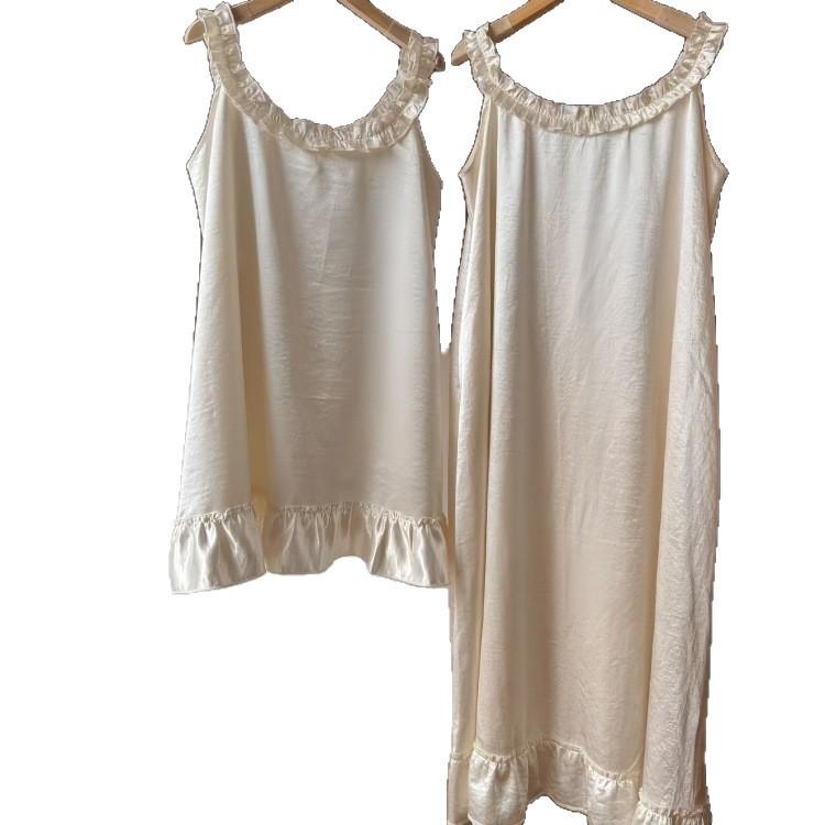 [Pearl Shine] 11 spring/autumn style acetic acid faux nightgown for women, pearl white princess-style spaghetti strap nightdress, suitable 