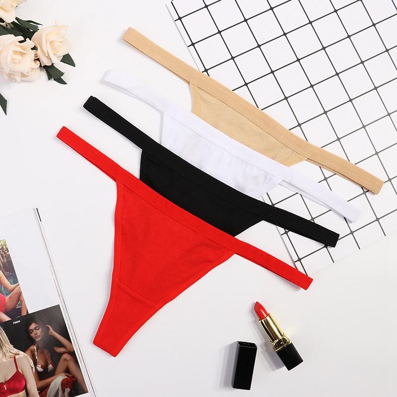 Women Cotton Thin Belt Thong Low Waist Sexy Panties Bikini Cotton Solid Color Women Underwear
