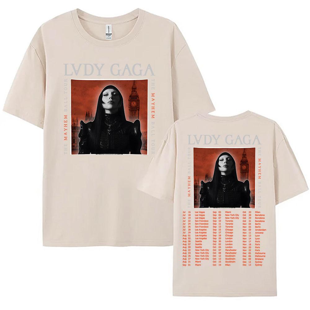 Y2K The MAYHEM Ball Tour 2025 Camiseta Lady Gaga Singer Impressão Camisetas De Algodão Verão Unisexga Curta Camiseta Pescoço Redond