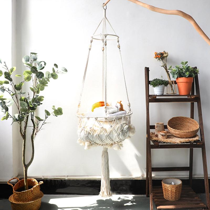 Большой гамак для кошек в стиле макраме, подвесные качели для кошек и собак, корзина для домашних животных, аксессуары для кошек, домик для кошек и щенков, подарок