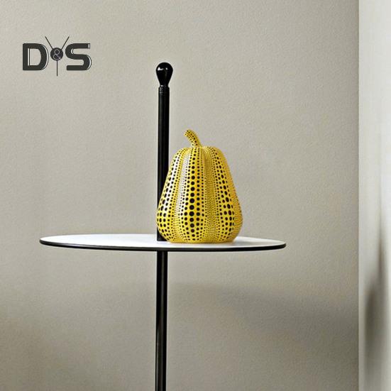 Yellow Polka Dot Pumpkin Statue Mini Pumpkin Resin Sculpture Dotted Pumpkin Figurine Home Office Desktop Decoration Ornament